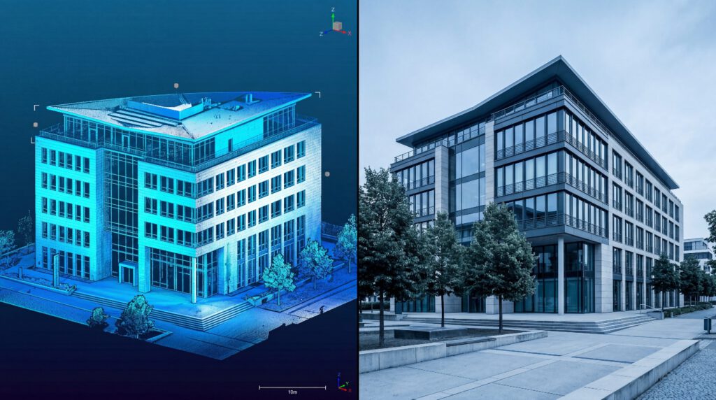 3D-Modell aus Drohnenvermessung für PV-Planung