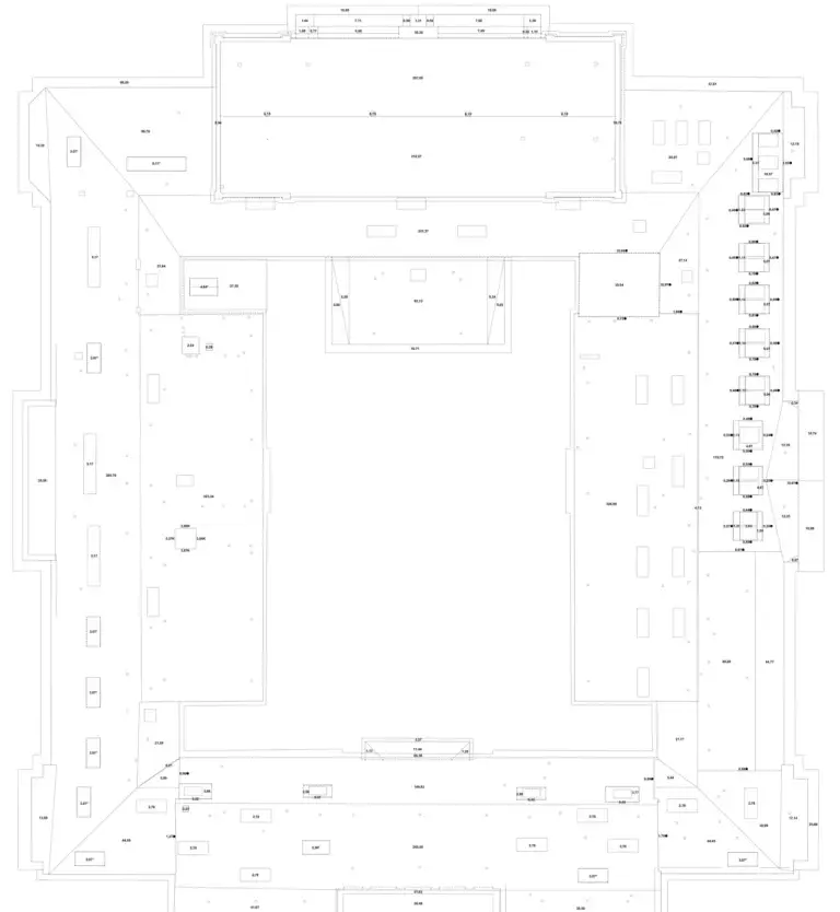 Dachplan des Rathauses Altona mit Flächenangaben je Teilfläche